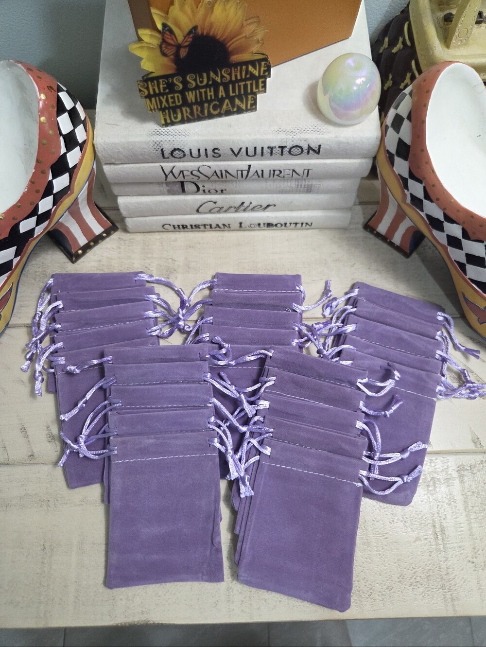 Purple Velvet Drawstring Jewelry Pouches Small Gift Bags, Set of 5 2.75"x3.5"NEW